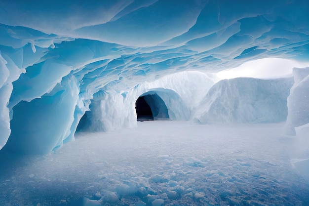 Natural landscape ice cave with snow and ice inside