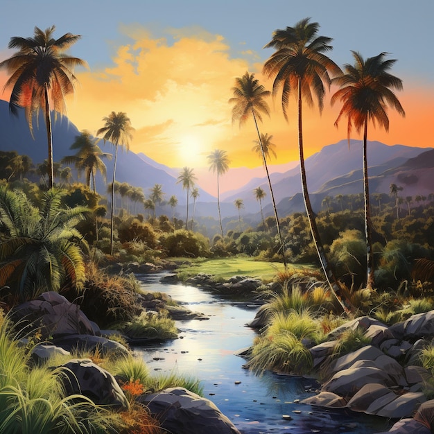 Natural landscape and palm trees