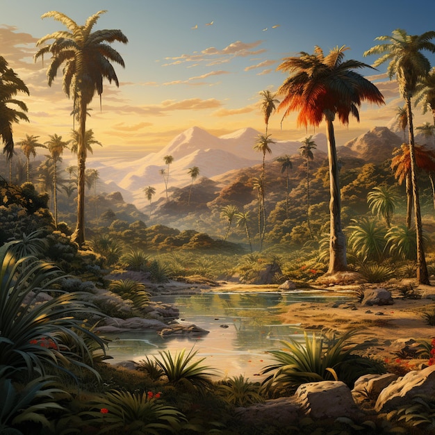 Natural landscape and palm trees