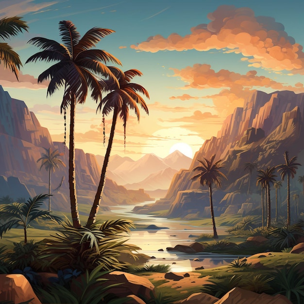 Natural landscape and palm trees