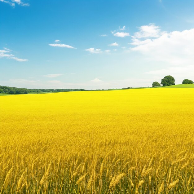 Natural landscape with green grass field of golden ripe wheat generated by ai