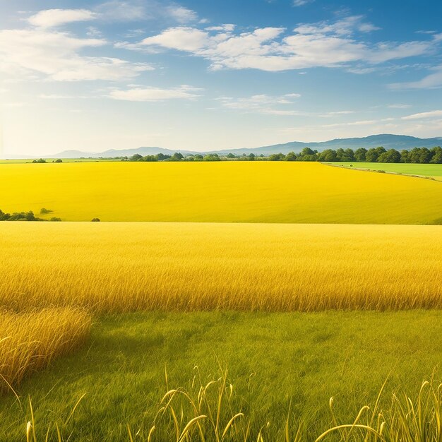 Natural landscape with green grass field of golden ripe wheat generated by ai