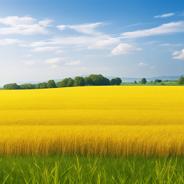 Natural landscape with green grass field of golden ripe wheat generated by ai