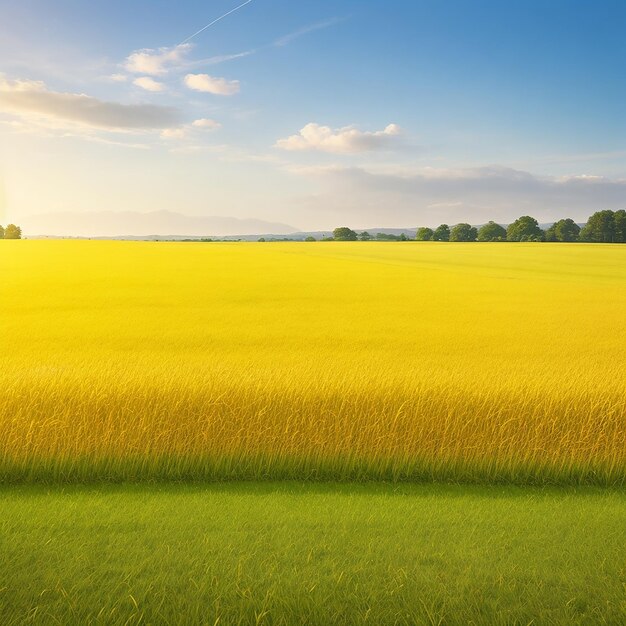 Natural landscape with green grass field of golden ripe wheat generated by ai