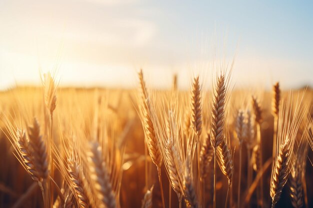 Natural landscape with green grass field of golden ripe wheat