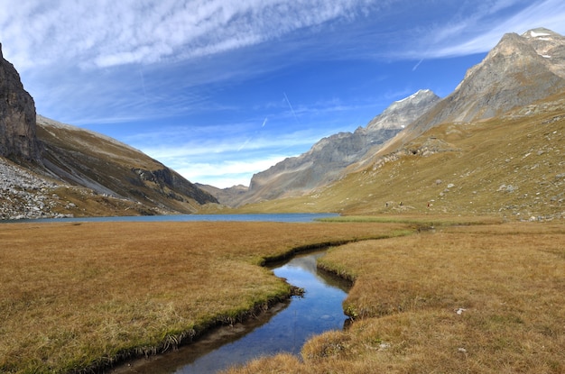 natural landscape with lake and mountains