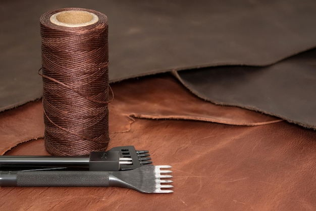 Natural leather tools for creating products and bobbins of wax yarns