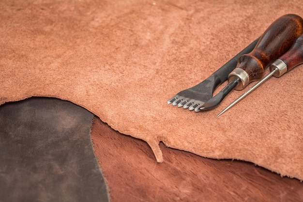 Photo natural leather and tools for creating products