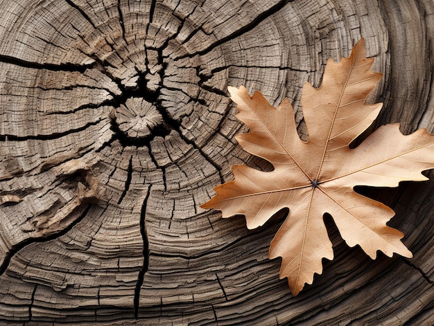 natural leaves on the wood plank autumn season background