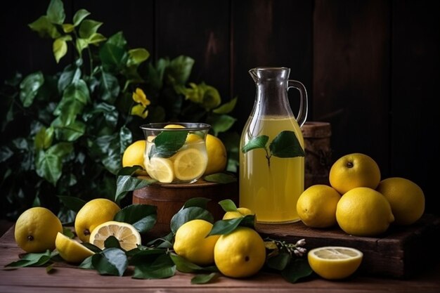 Foto assortimento di succhi e foglie naturali di limoni e mele