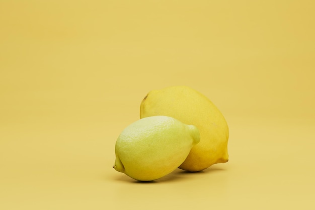 natural lemon. vitamin lemon diet. lemons on a yellow background. 3d render. 3d illustration