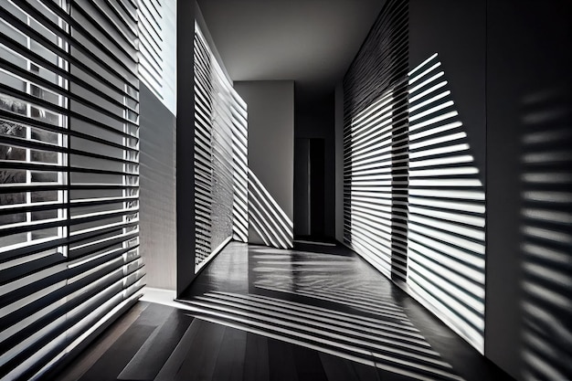 Natural light filtering through window louver illuminating interior space