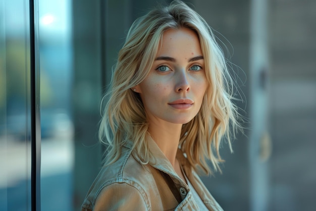 Natural light portrait of a young woman exuding calm elegance and soft beauty