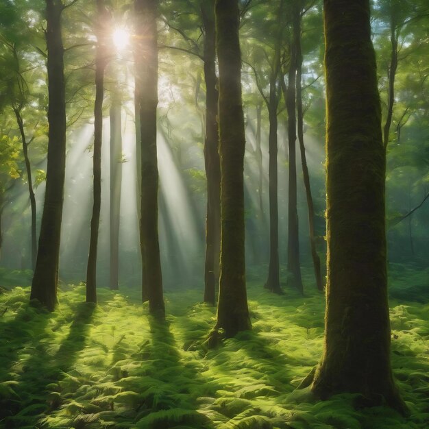 Natural light through tree greenery blurred background