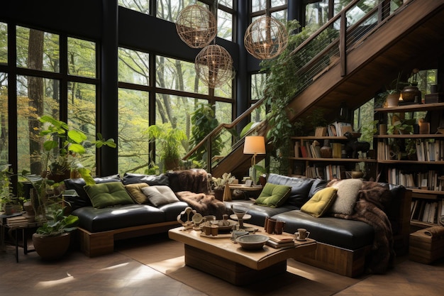 Photo natural loft with lush plants and earthy tones generative ia