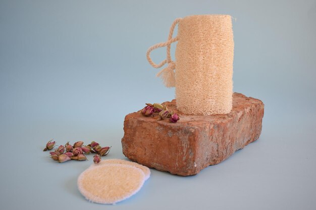 Natural luffa sponge body scrap with natural sponge