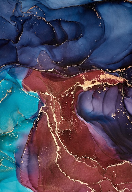 Natural luxury abstract fluid art painting in alcohol ink technique Tender and dreamy wallpaper Mixture of colors creating transparent waves and golden swirls For posters other printed materials