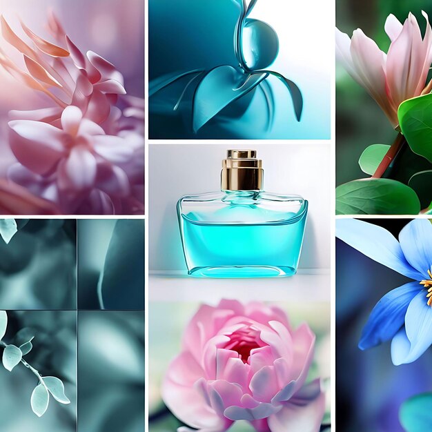 Natural luxury perfume bottle on a background of flowers delicate feminine fragrance ai generative