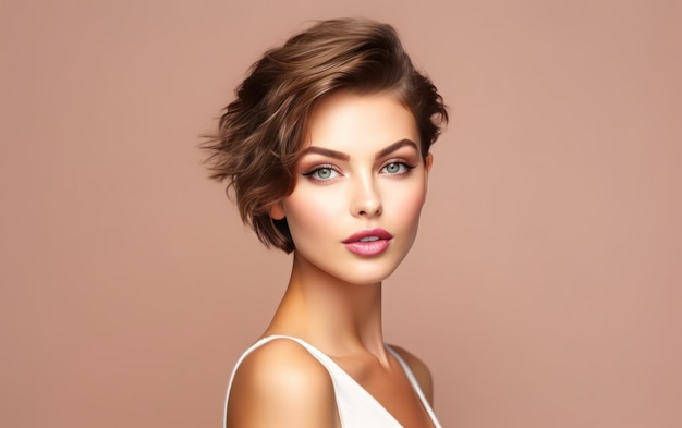 Natural makeup enhances short hair woman portrait