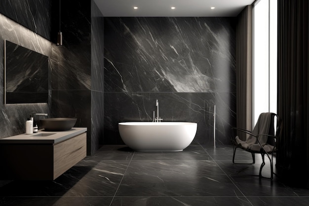 A natural marble look ceramic wall and floor tiling a dark grey abstract background and