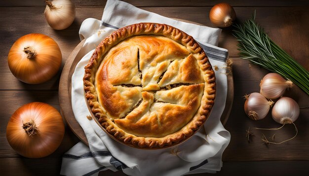 natural meat pie prepared with appetizing onions