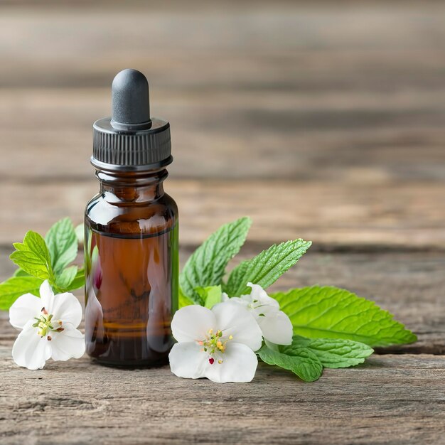 Natural medicine on wooden table background