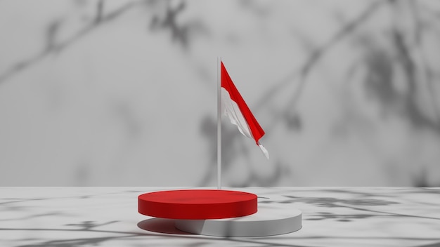 natural minimal white pedestal or podium with indonesia flag, 3d empty platform for product showcase