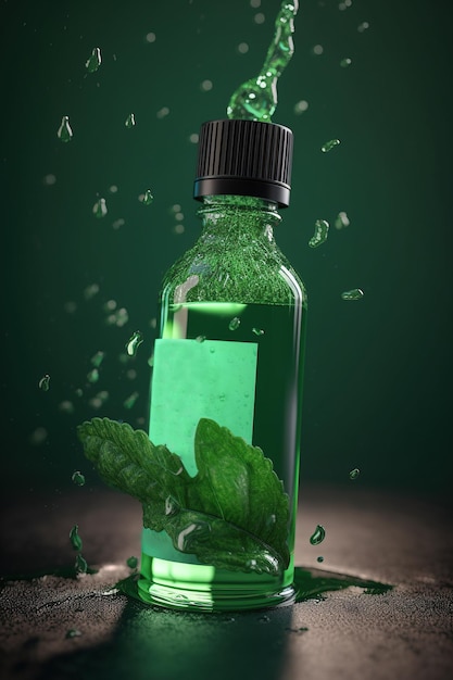 Natural mint essential oil fresh with in a glass bottle splash
