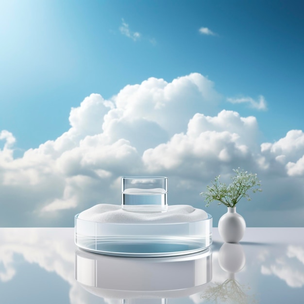 Natural moisturizer cosmetic presentation with cloud mock up scene podium for product display hydr