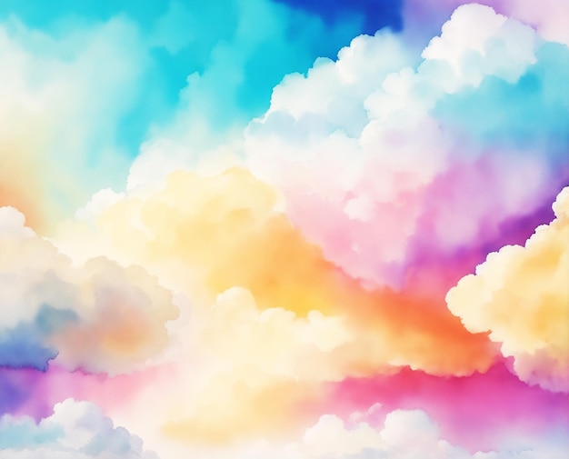 Natural multicolor incredible fluffy cloud sunlight painting background on paper HD watercolor image