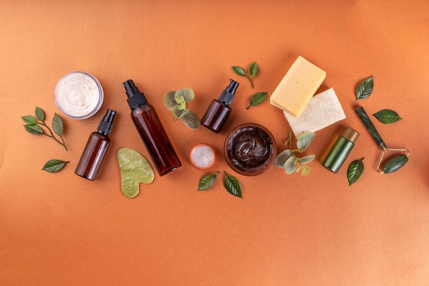 Natural organic beauty care flat lay