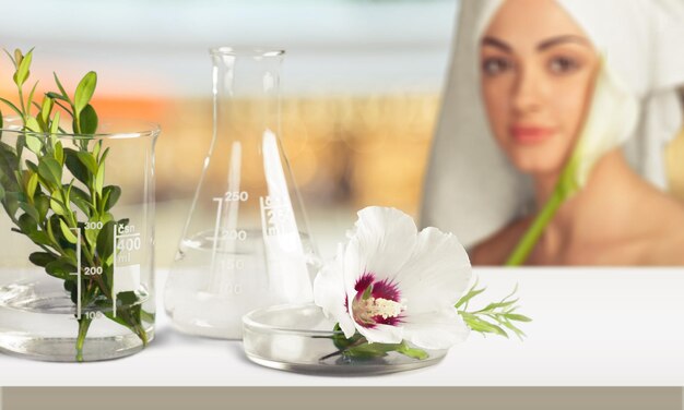 Photo natural organic botany and scientific glassware