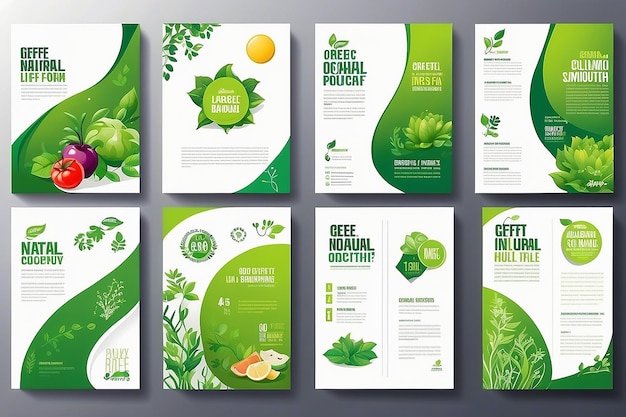 Photo natural and organic products brochure cover design and flyer layout templates collection