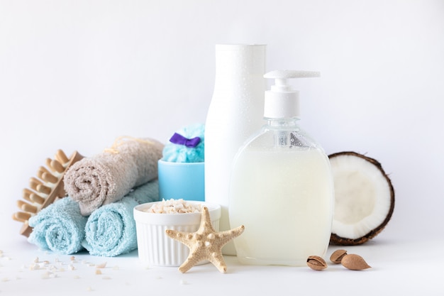 Natural organic spa cosmetics for body and face care with coconut oil