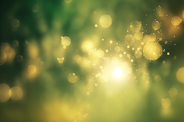 Natural outdoor bokeh background with sun rays in green and yellow tones