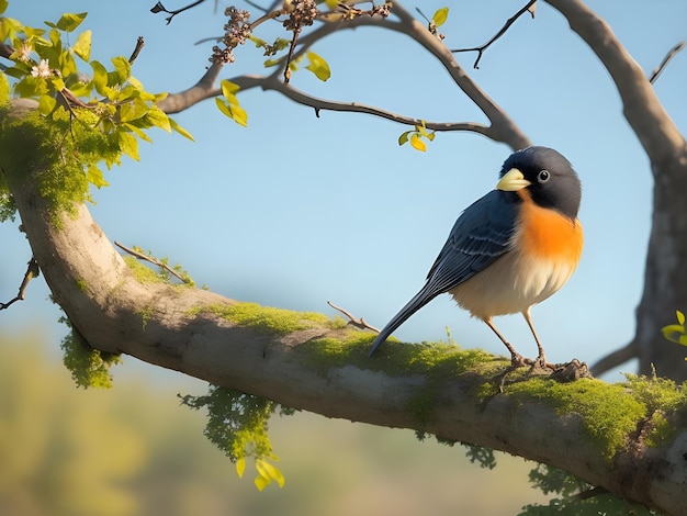 Natural panoramic bird sitting on branch Ai generate