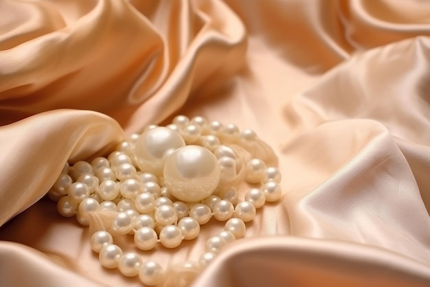 Natural Pearls on White Silk Created with Generative AI Tools