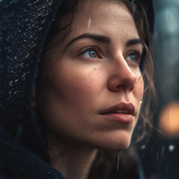 Natural person portrait and closeup of a woman girl or female outside in nature or a forest