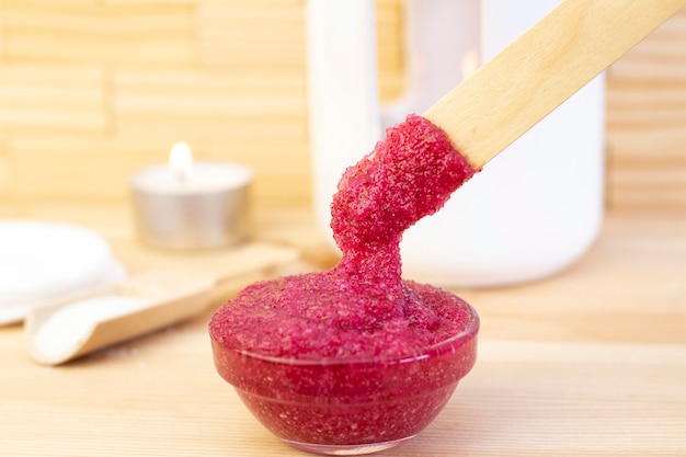 Natural pink body scrub made from sugar