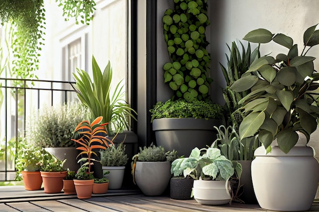 Natural plants in pots green garden