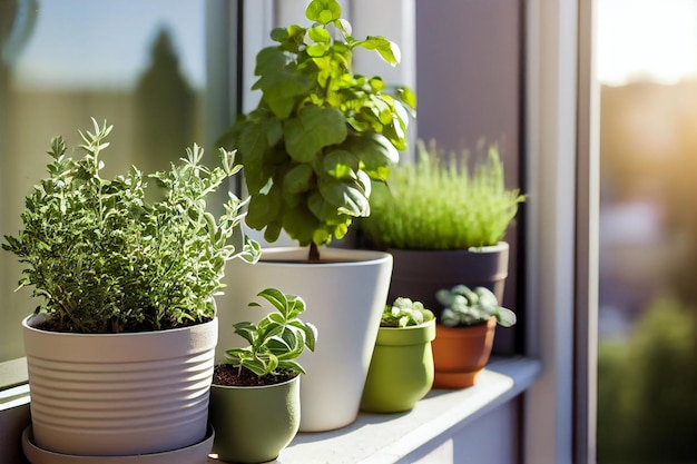 Natural plants in pots green garden