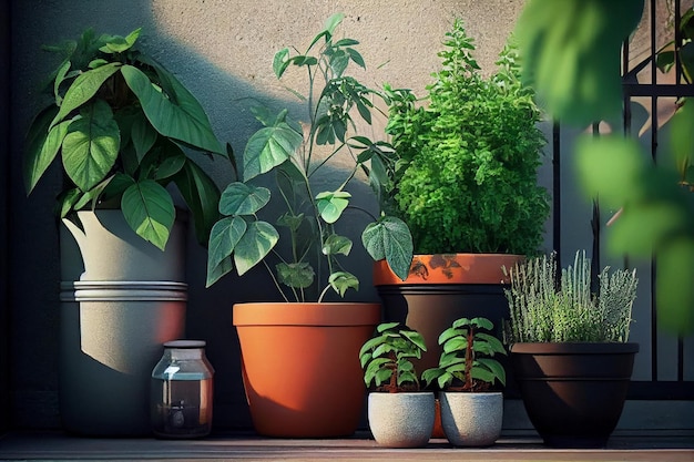 Natural plants in pots green garden