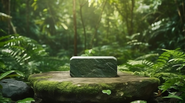 Natural podium in forest Illustration AI GenerativexA