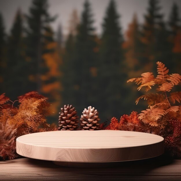 Natural podium with autumn decoration