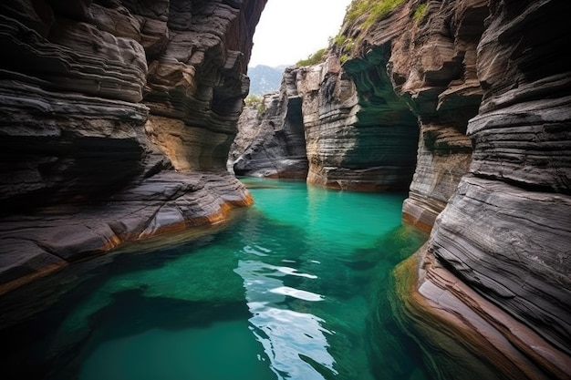 Natural pool with turquoise waters nestled between rocky cliffs