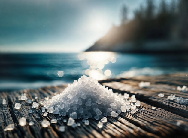 Photo natural purity sea salt at sunset