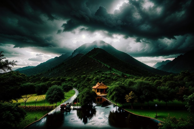 自然の雨の日の風景