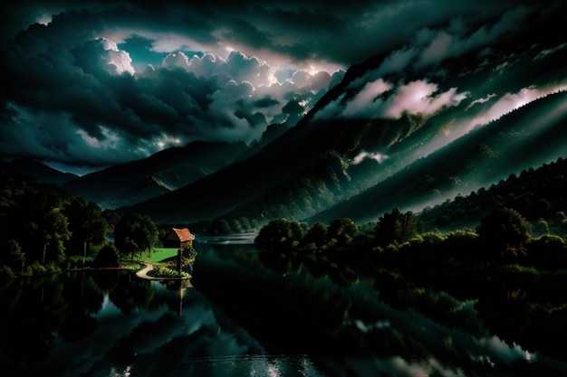 自然の雨の日の風景