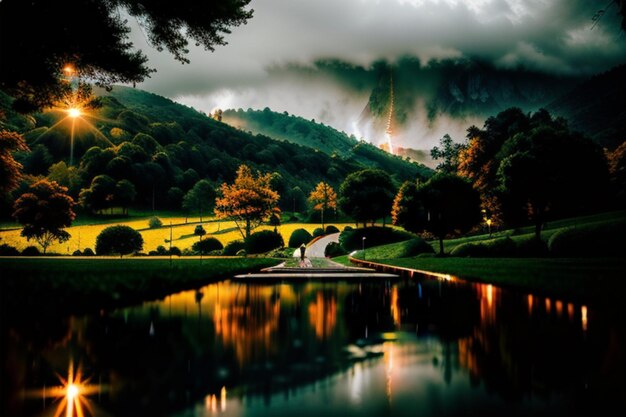 自然の雨の日の風景