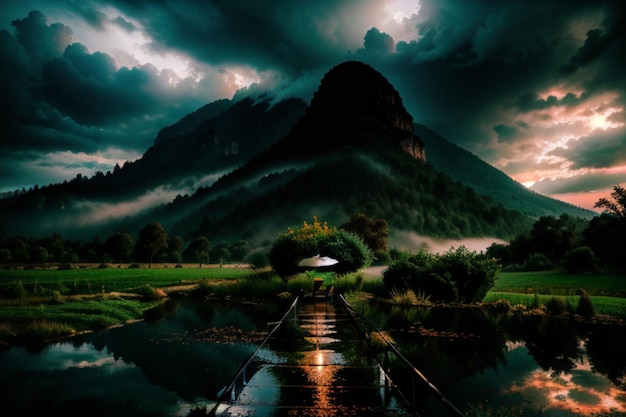 Natural raining day landscape